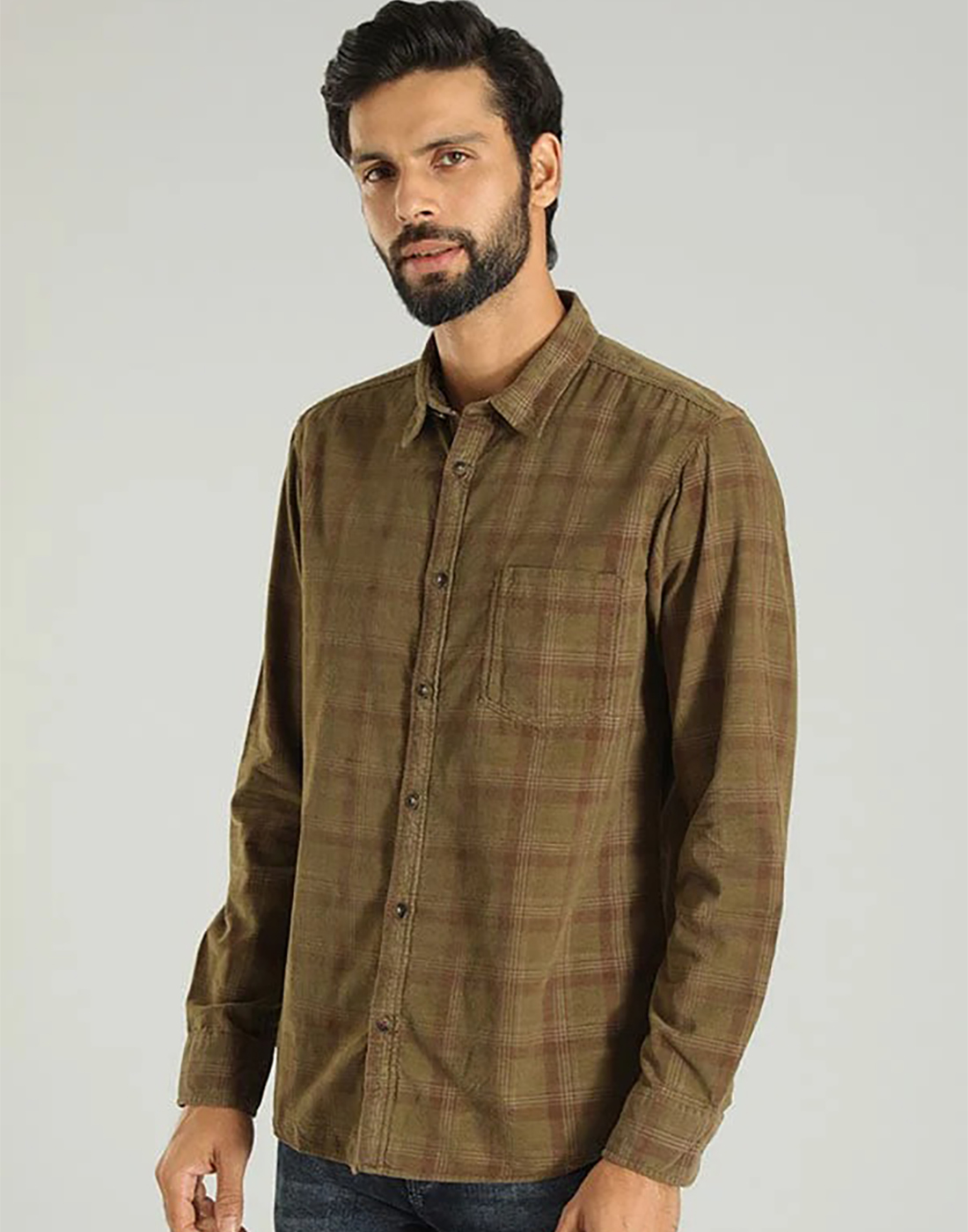 Indian Terrain Men Checkered Olive Shirt